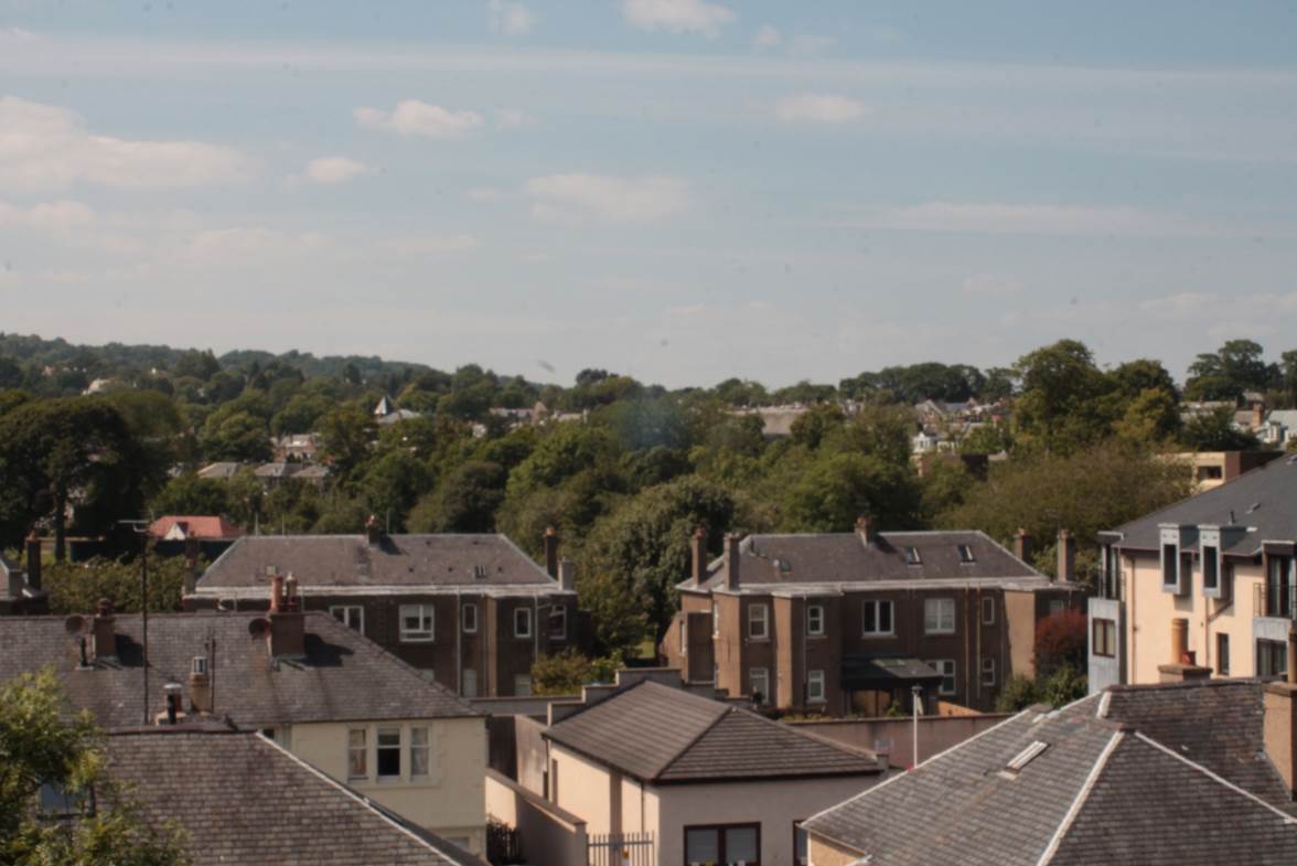 A group of houses with trees in the background